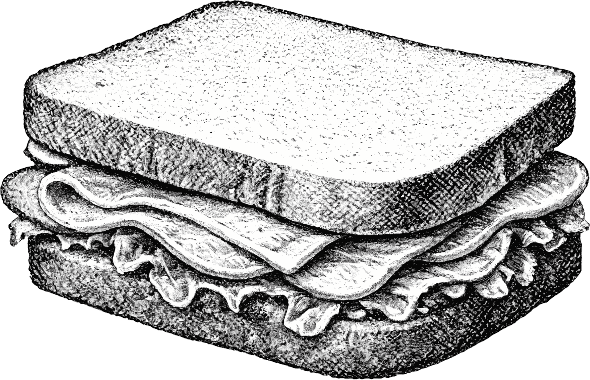 Engraving of a stacked deli sandwich